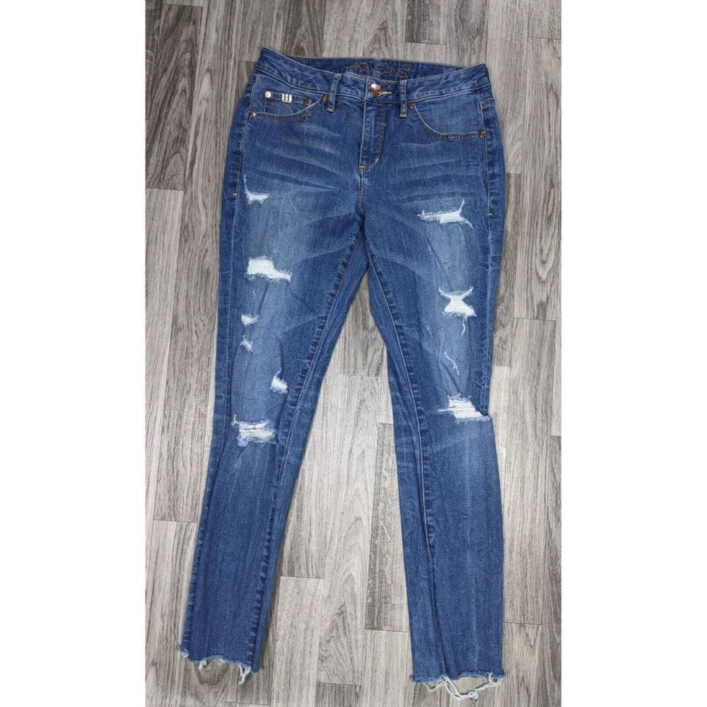 Jag Jeans Womens Size‎ 6 Mid Rise Skinny Distressed Embroidered Denim Blue Jeans
